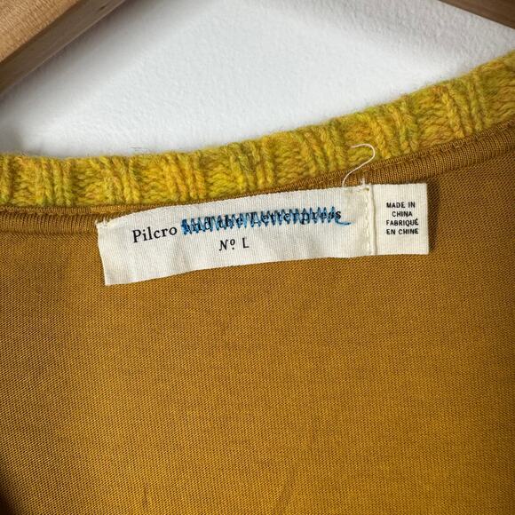 Anthropologie Pilcro Top L Yellow Cable Sweater Dually Clad Pullover Knit V-Neck - Picture 4 of 7